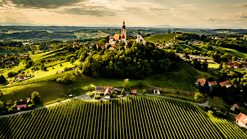 Copyrights: ©️ ÖWM/Robert Herbst Zu sehen ist die Ried Straden im Weinbaugebiet Vulkanland Steiermark DAC.